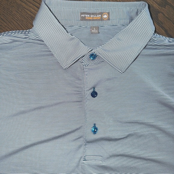 Peter Millar Performance Polo Shirts LOT of 2 Men's Large Blue Stripe Golf - Picture 5 of 9